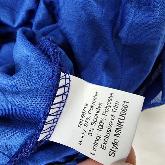 Notations Top Blouse Womens Large Blue Layered Ruffles 3/4 Sleeve Stretch Lined - Picture 9 of 10